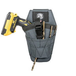 Badger Drill Holster, gunmetal, with drill and bits inside view