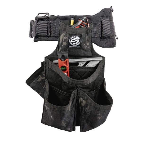 Badger Side-by-side Carpenter Belt, black camo, filled fastener side view